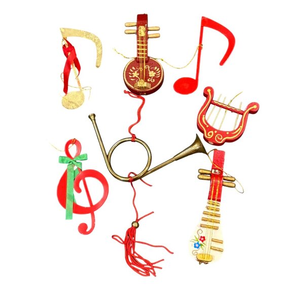 7-Piece Set Of Musical Instrument & Note-Themed Christmas Ornaments - Picture 1 of 6